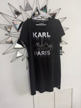 Karl Lagerfeld, Black Logo Paris Tee with Metallic Detailing